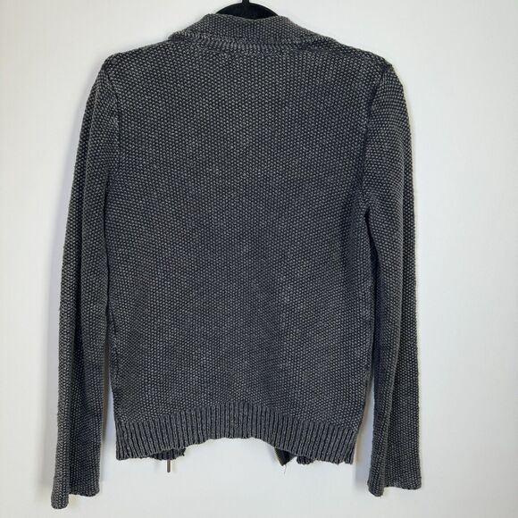 Free People Womens Small Gray Textured Knit Moto Sweater Jacket Cotton Zip Up - Picture 4 of 16